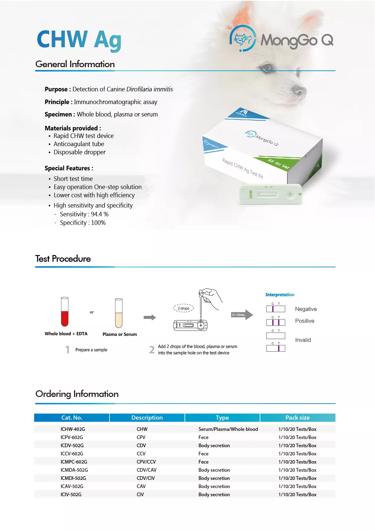 Veterinary clinic use Diagnosis Canine Adenvirus CAV Antigen Test Kit of CAV Rapid Test Kit