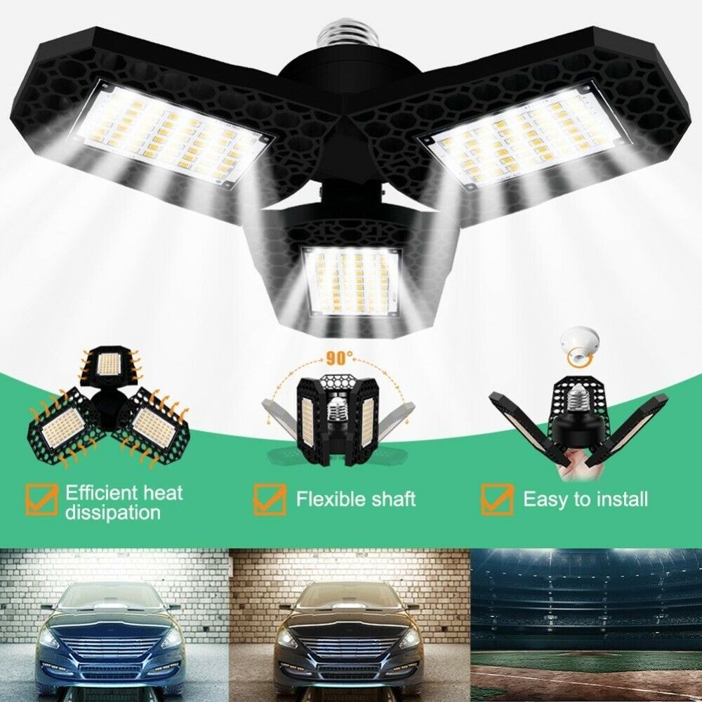 Deformable Led Garage Lights Super Bright Garage Light Ceiling Led E27 With 3 Adjustable Aluminium Panels