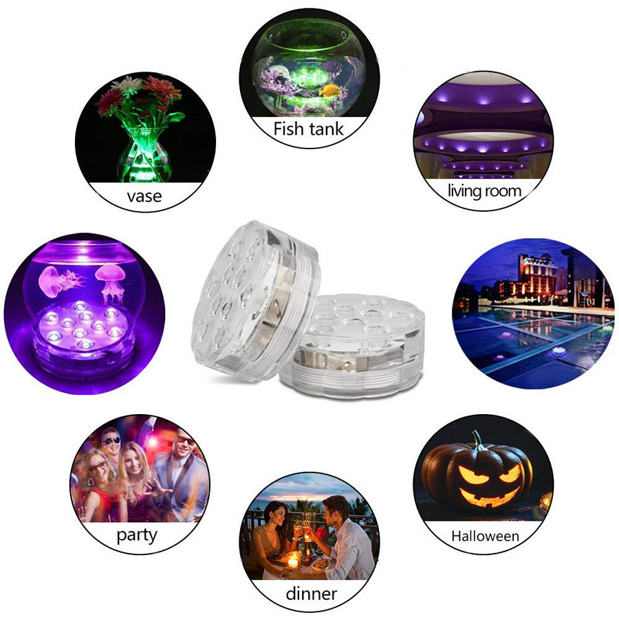 Free Shipping LED Underwater Light IP67 Remote Control RGB Submersible Lamp Battery Operated For Vase Shower Pool Aquarium Party