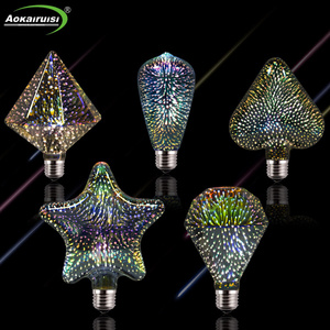 Edison Holiday Decoration LED 3D Firework Light Bulb E27 E26 B22 A60 A19 ST64 G95 G80 G125 Colorful Star Bulb Festival Art Ball