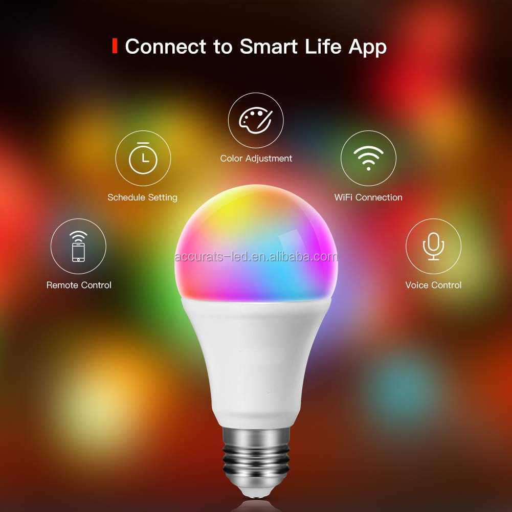 Zigbee WIFI LED bulb RGB+white Multi color changing APP phone control smart wifi led bulb Amazon alexa voice control