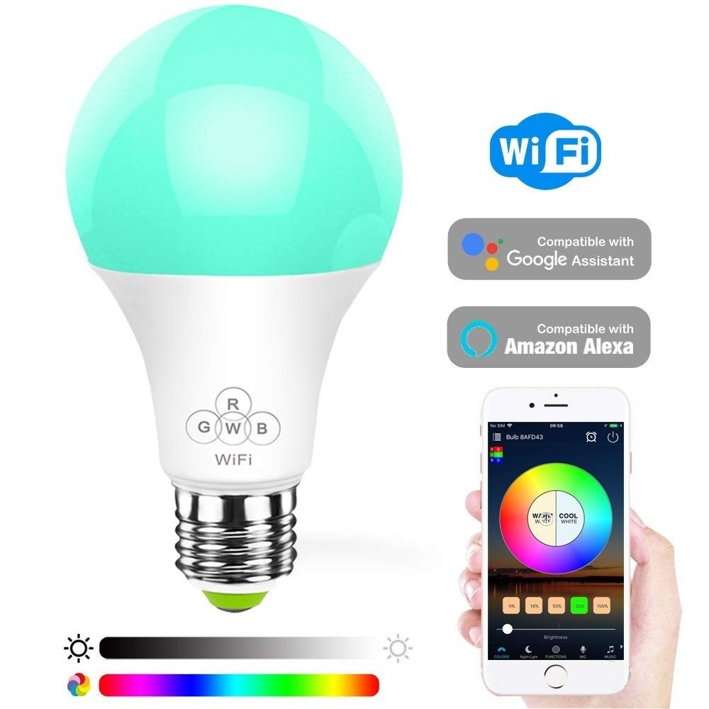 Zigbee WIFI LED bulb RGB+white Multi color changing APP phone control smart wifi led bulb Amazon alexa voice control