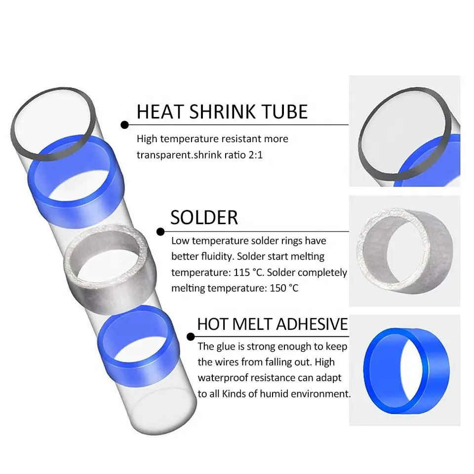 Latest Highly Elastic 200PCS Blue 40mm Butt Heat Shrink Sleeves Solder Seal Wire Splice Connectors