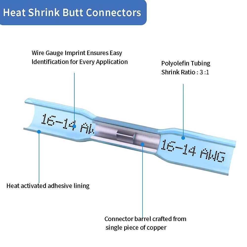 BHT Series Marine Waterproof Heat Shrink Butt Connector Electrical Wire Splice Terminals Crimp Wire Butt Connectors