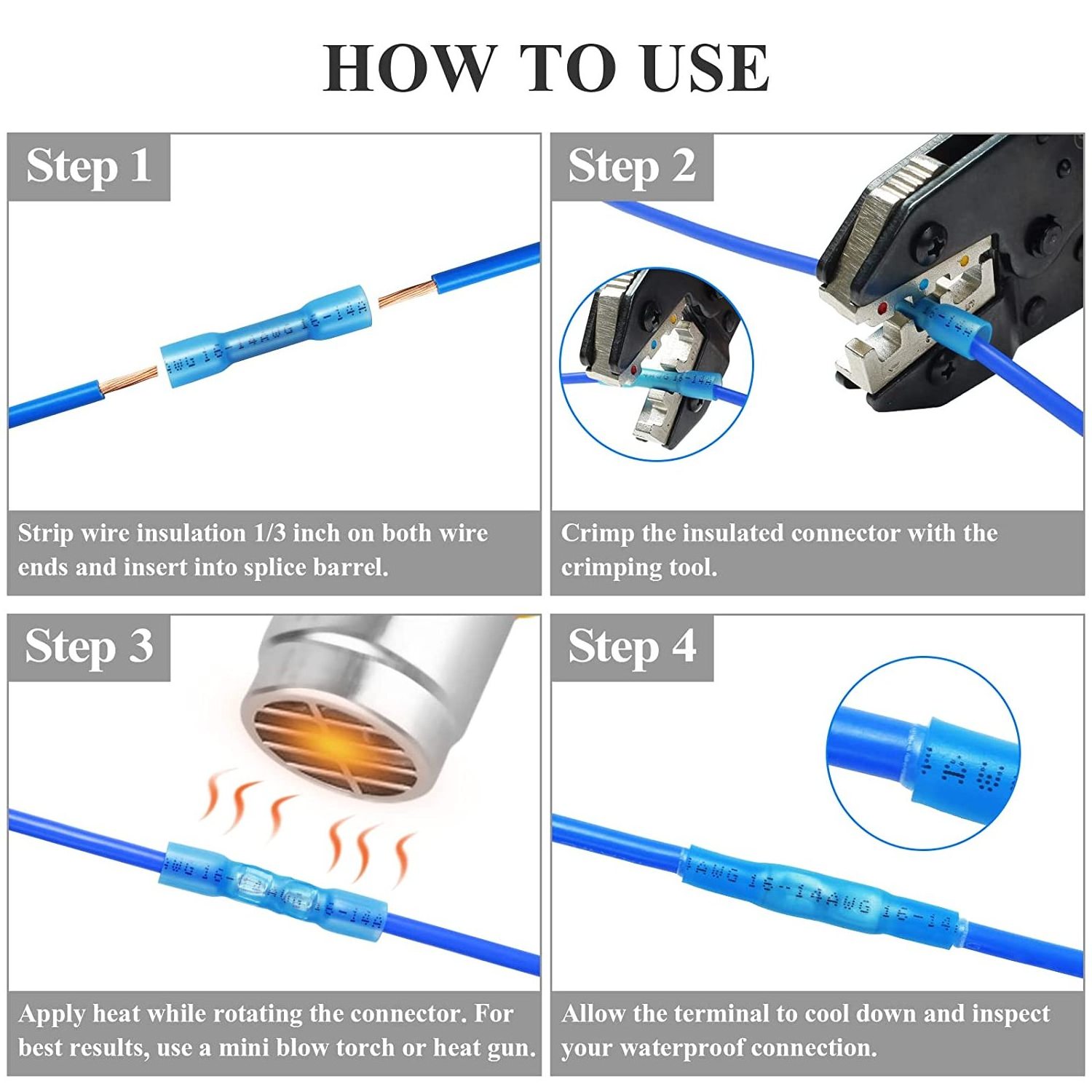 BHT Series Marine Waterproof Heat Shrink Butt Connector Electrical Wire Splice Terminals Crimp Wire Butt Connectors