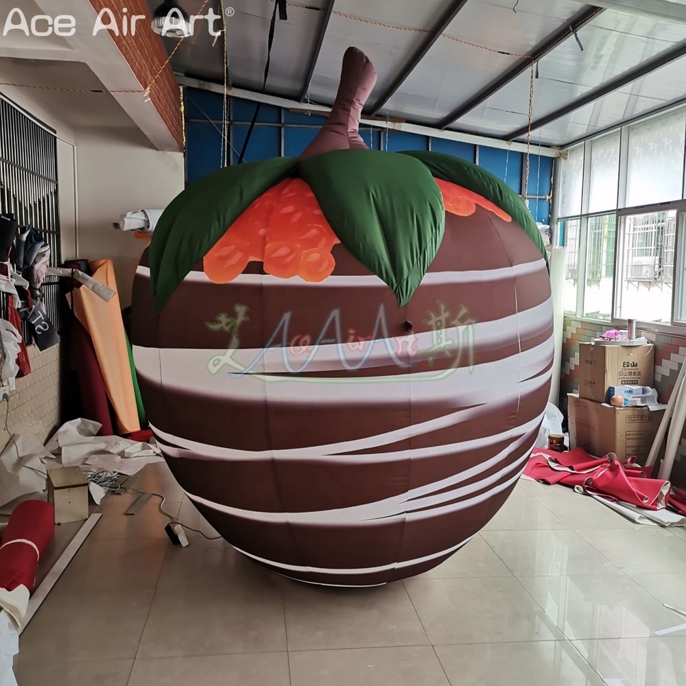 Customized Inflatable Strawberry Caramel Chocolate Strawberry Model with Built-in Mini Fan for Rooftop Display or Promotion