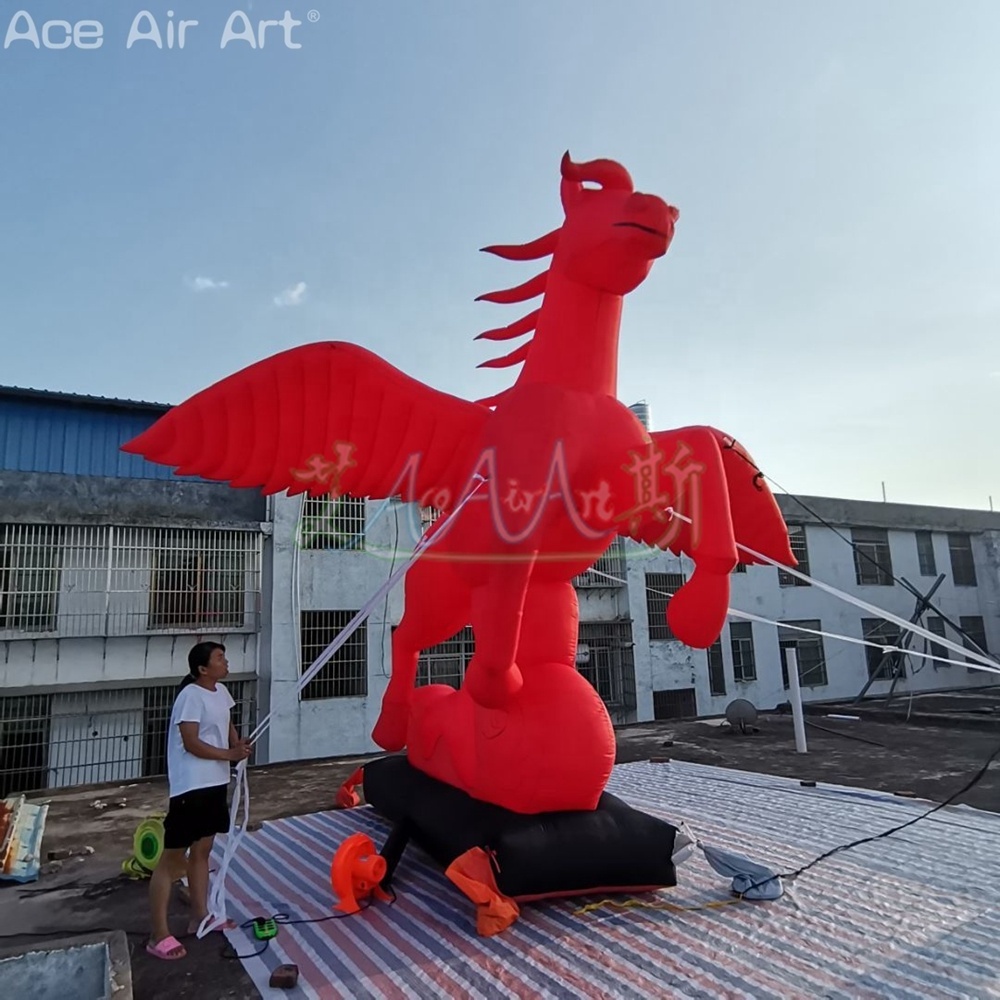 Giant Inflatable Pegasus Flying Red Horse with Wings for Party Decoration or Display