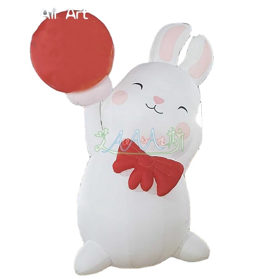 Customized 5mH Cute bunny with red tie holding balloons in hands Festival Advertising Giant Inflatable Bunny Rabbit