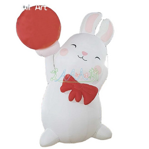 Customized 5mH Cute bunny with red tie holding balloons in hands Festival Advertising Giant Inflatable Bunny Rabbit