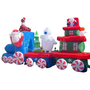 2023 Advertising Inflatable Christmas Train with Santa and Gift Boxes for Christmas Decoration Promotion