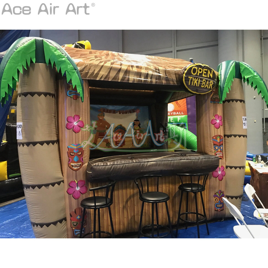 Tahiti Resort Bar Booth Inflatable TIKI Booth with God Statue Sculpture Pattern for Business Promotion or Beer Sale