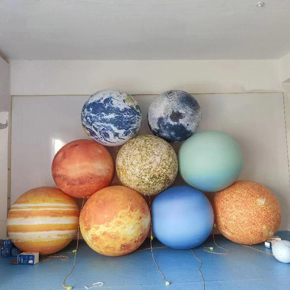 50cm-600cm Giant Mars Inflatable Planet Balloons With Led Light Pvc Sealed Inflatable Mars Balls Solar System Globes For Event