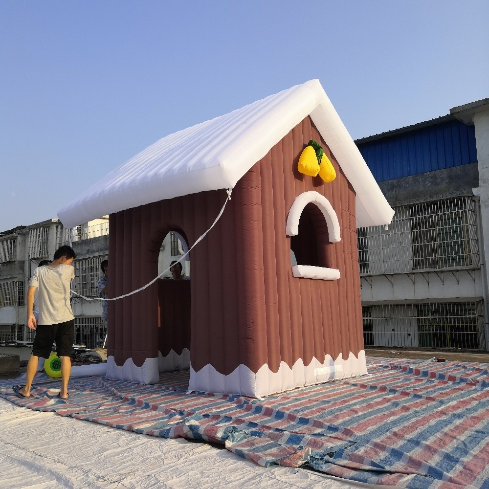 Brown Inflatable Christmas House Log Cabin with LED Lights Tent for Event or Party