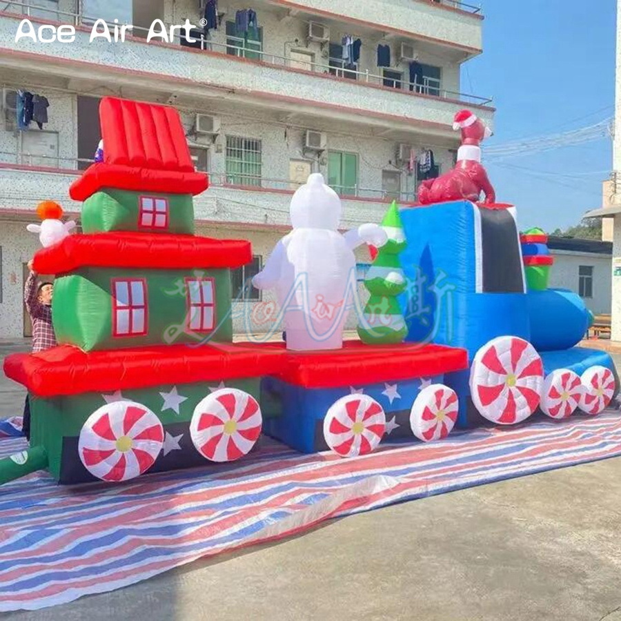 2023 Advertising Inflatable Christmas Train with Santa and Gift Boxes for Christmas Decoration Promotion