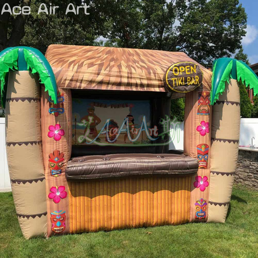 Tahiti Resort Bar Booth Inflatable TIKI Booth with God Statue Sculpture Pattern for Business Promotion or Beer Sale