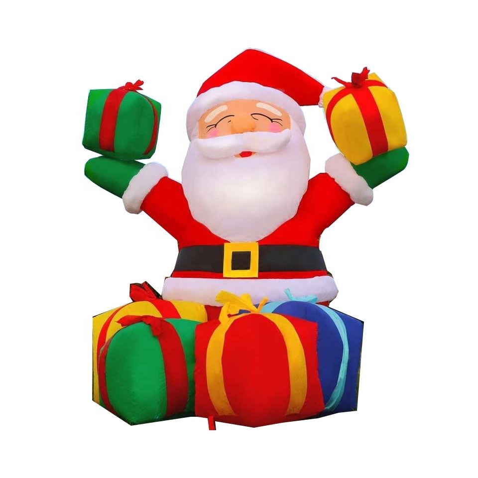 Christmas Inflatables Outdoor Smiling Santa Claus with Present Boxes, Blow Up Yard Decoration Clearance with LED Lights Built-in