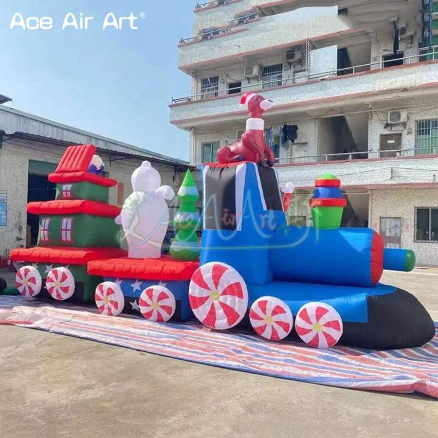 2023 Advertising Inflatable Christmas Train with Santa and Gift Boxes for Christmas Decoration Promotion