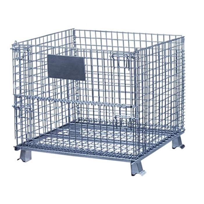 Industrial Galvanized Steel Pallet Cage Collapsible Wire Mesh Crate