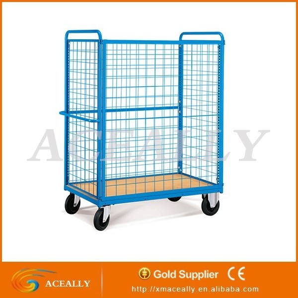 galvanized steel wire roll container 500kg platform trolley 2 shelf trolley folding shelf trolley