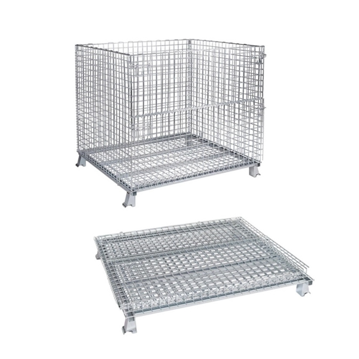 Industrial Galvanized Steel Pallet Cage Collapsible Wire Mesh Crate