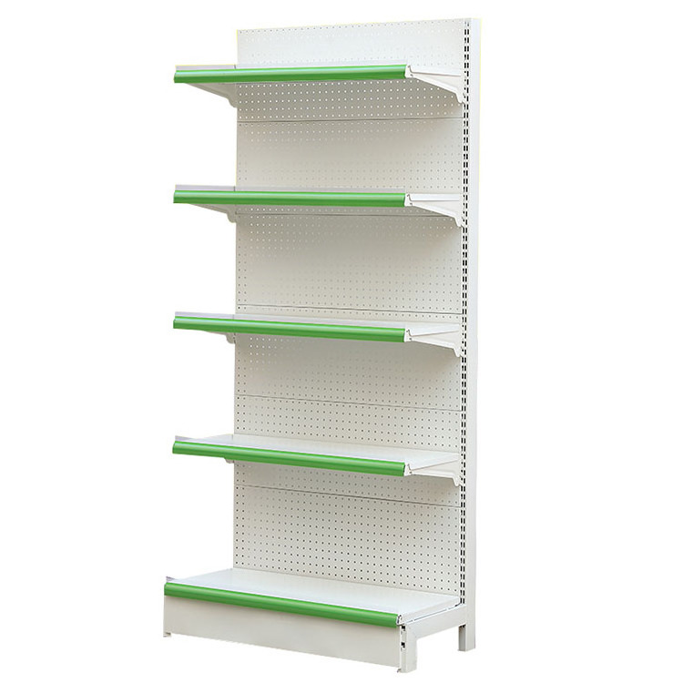 single side mini market perforated steel gondola black shelving