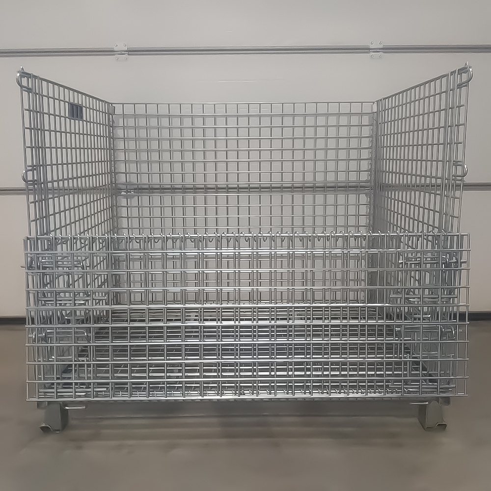 Warehouse Storage Galvanized Steel Standard Wire Mesh Container Cages Wire Mesh Pallet Folding Warehouse Cage Wire Mesh