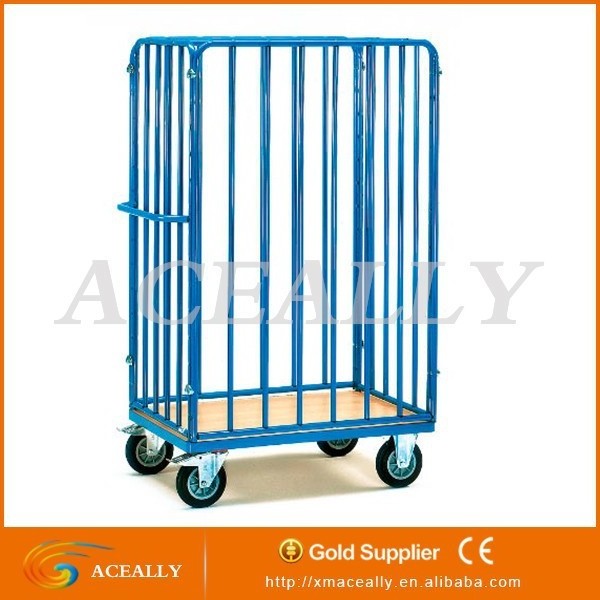 galvanized steel wire roll container 500kg platform trolley 2 shelf trolley folding shelf trolley