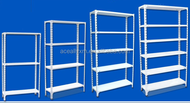 Steel slotted angle storage racks bolt less rivet shelving