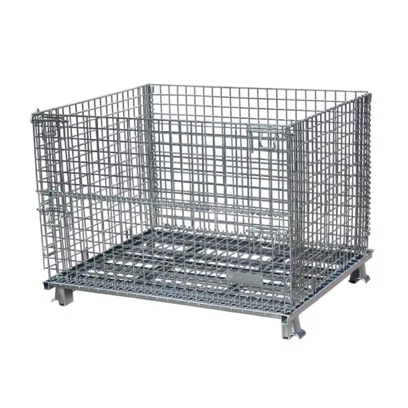 Industrial Galvanized Steel Pallet Cage Collapsible Wire Mesh Crate