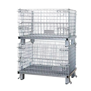 Industrial Galvanized Steel Pallet Cage Collapsible Wire Mesh Crate