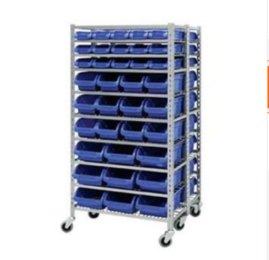 Spare Parts Shelving Organize with Plastic Bins for Garage, Shop, and Home Storage