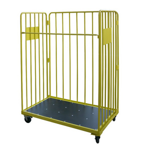 galvanized steel wire roll container 500kg platform trolley 2 shelf trolley folding shelf trolley