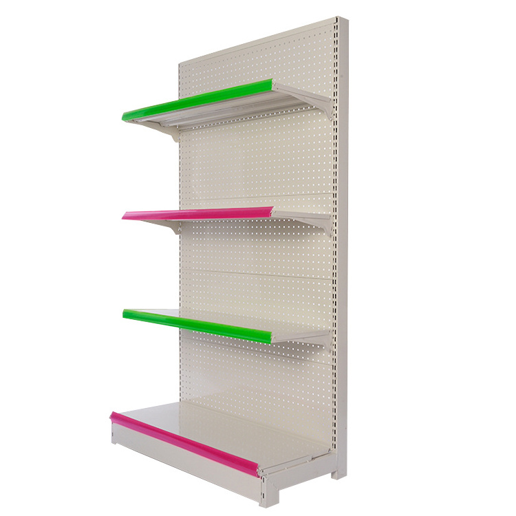 single side mini market perforated steel gondola black shelving