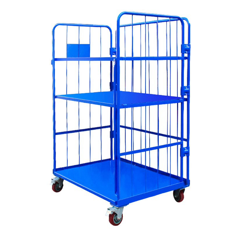 2023 Hot Products 4 Sided Storage Folding Metal Steel Cargo big Large Laundry Cart Rolling Mesh Cage Containers For Sale