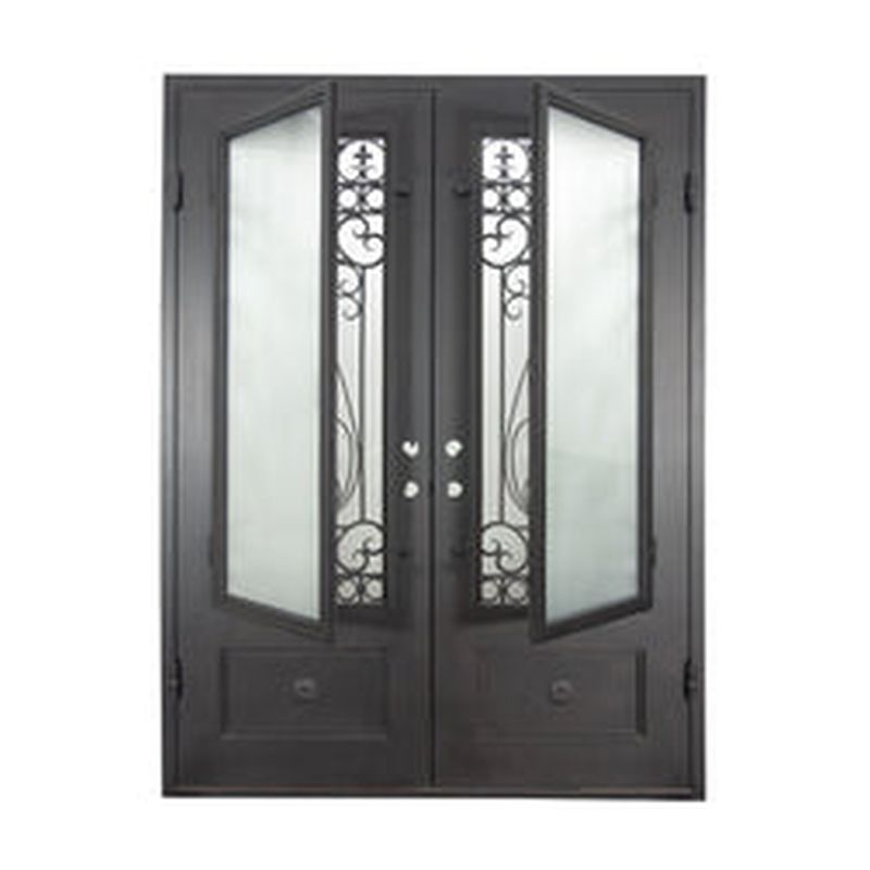 Hand Made Residential house interior partition arched steel door wrought iron frosted double french glass iron door entry