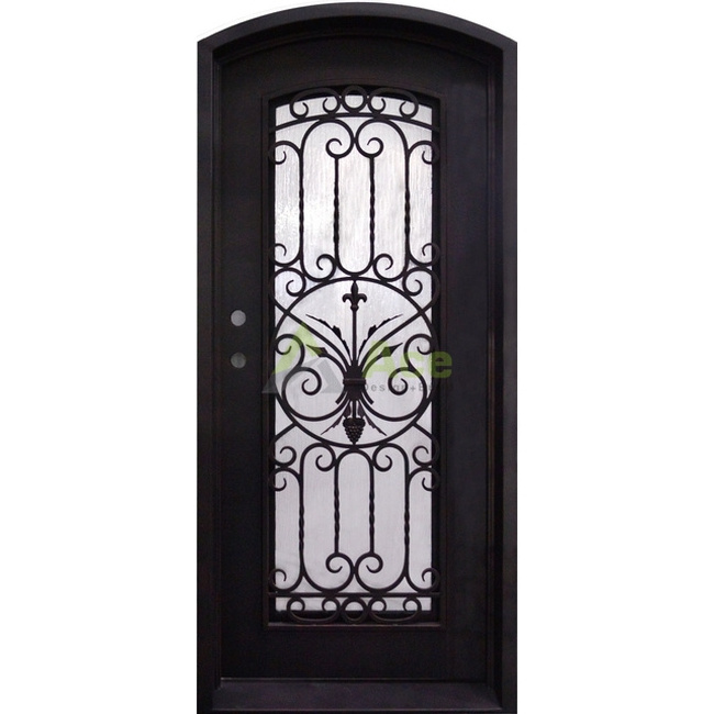 China modern internal doors cheap interior entry fancy single glass wrought iron door