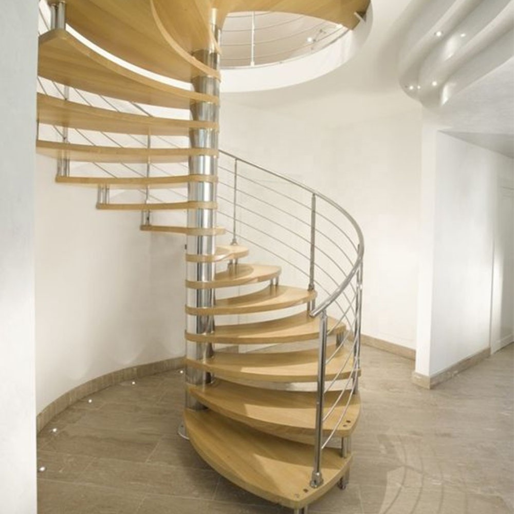 Top Quality Modern Staircase Design Used Open Spiral Steel Staircase Price With Solid Timber Stair Steps