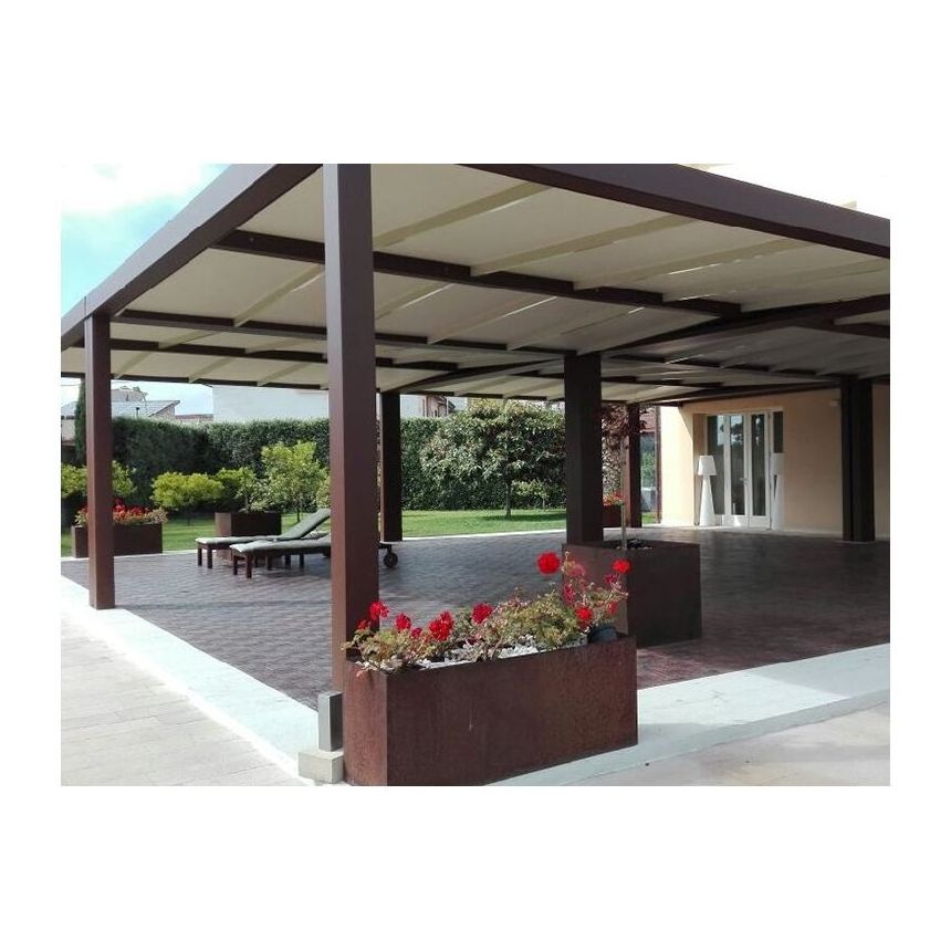 Aluminum Waterproof Electric Pergola with Motorized Opening Roof Louver Gazebo