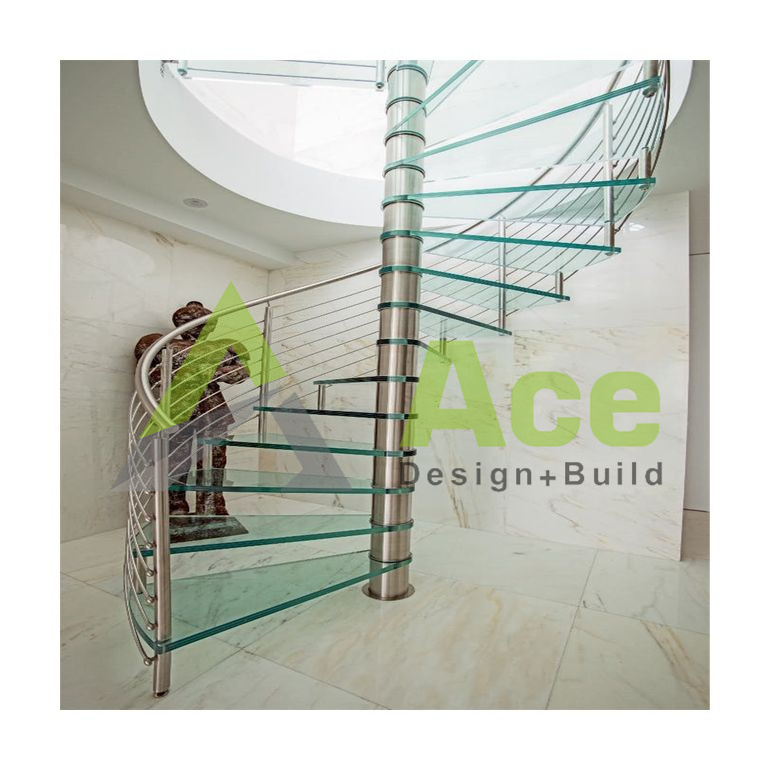 ACE Indoor and outdoor Non Slip metal Spiral Staircase with safety satin stair railing stainless steel/ carbon steel