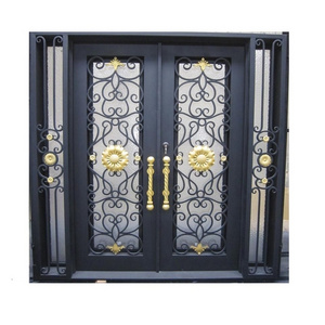 China modern internal doors cheap interior entry fancy single glass wrought iron door