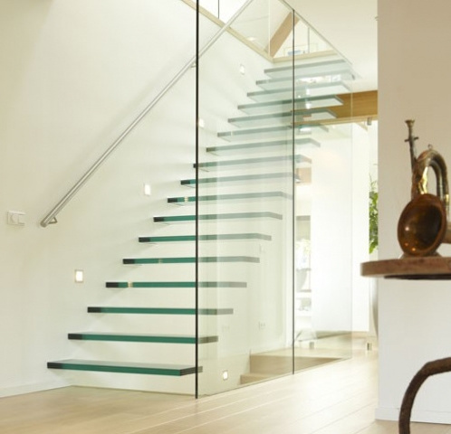 Laminated tempered glass stair treads floating stairs with glass railing