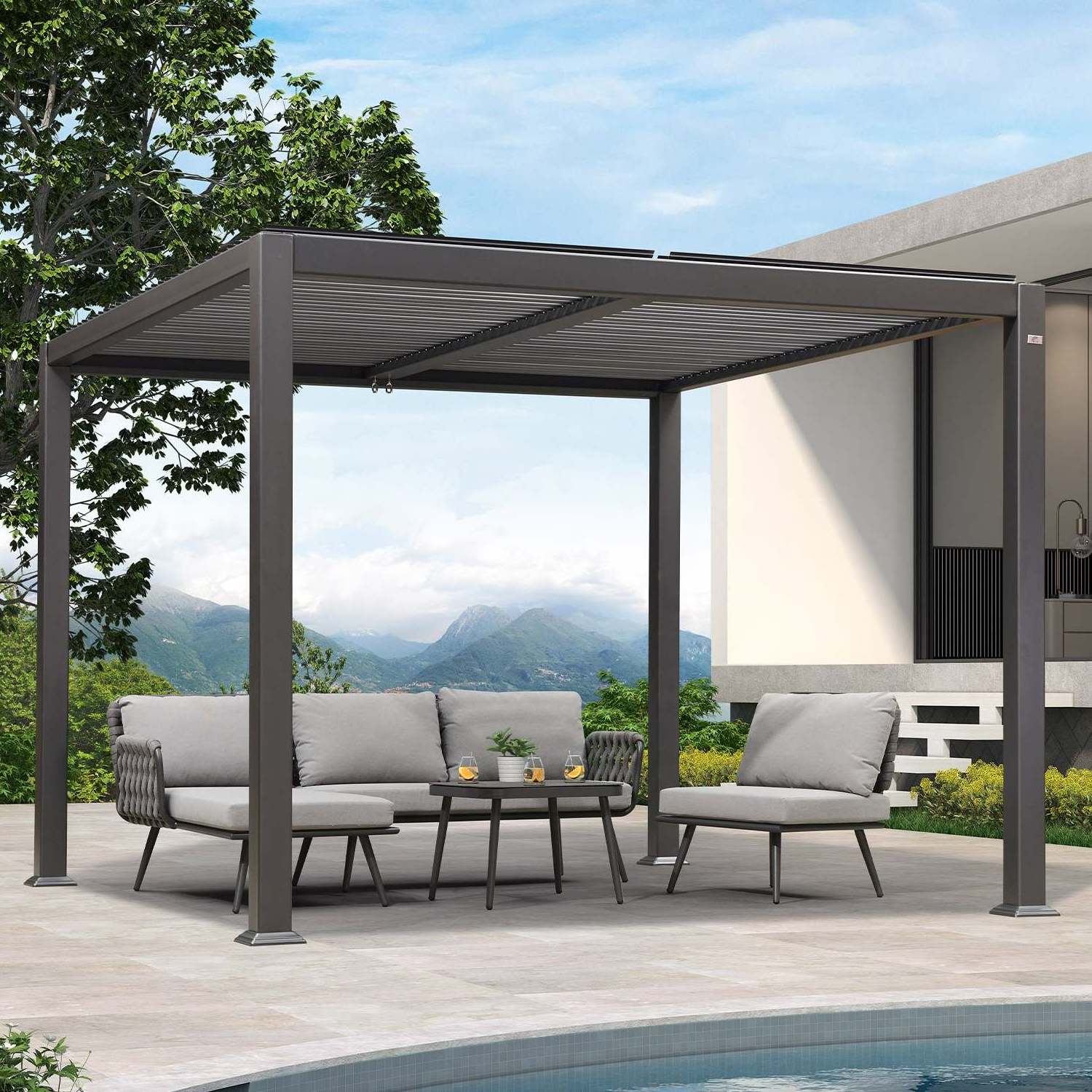 Ace Motorized Pergola Aluminum Louvered Pergola Outdoor with Shade Canopy Gazebos