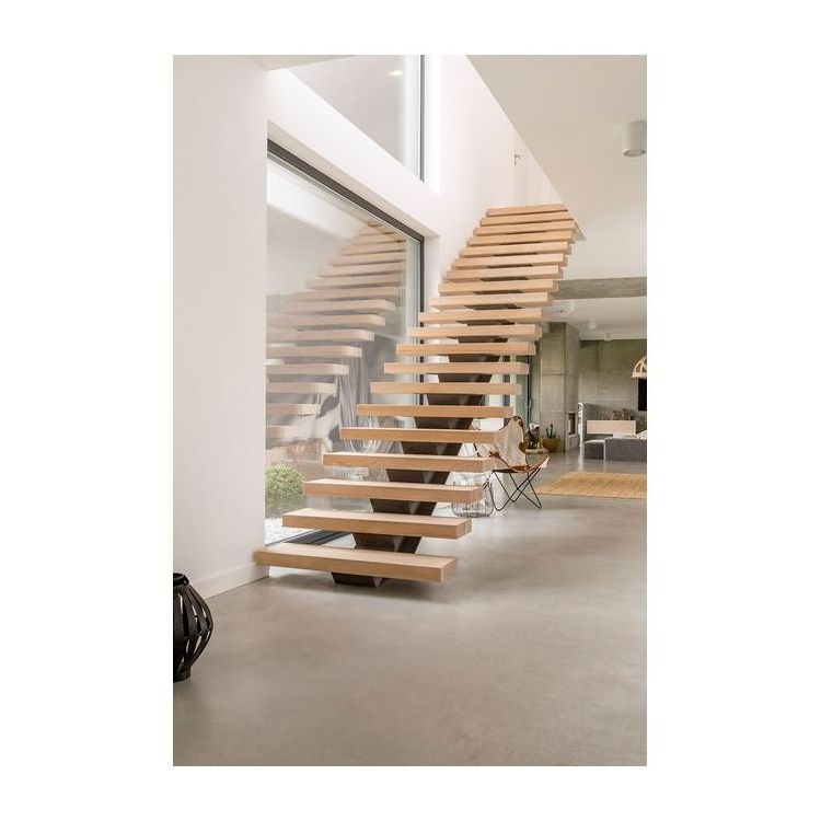 indoor light home stairs with floating design and glass railing