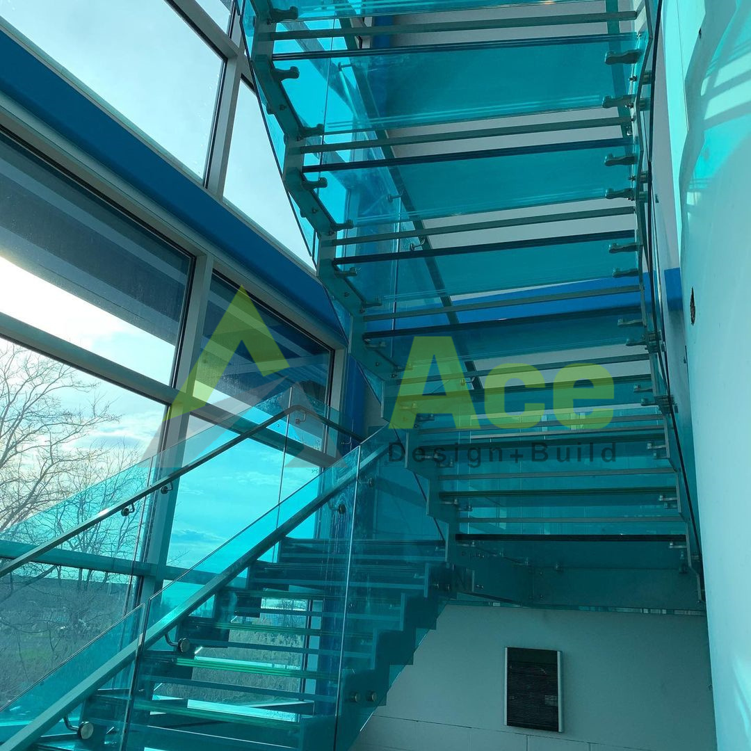 Laminated tempered glass stair treads floating stairs with glass railing