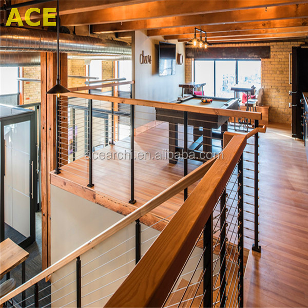 ACE Stainless Steel Square Post Wire Railing with Timber Handrail