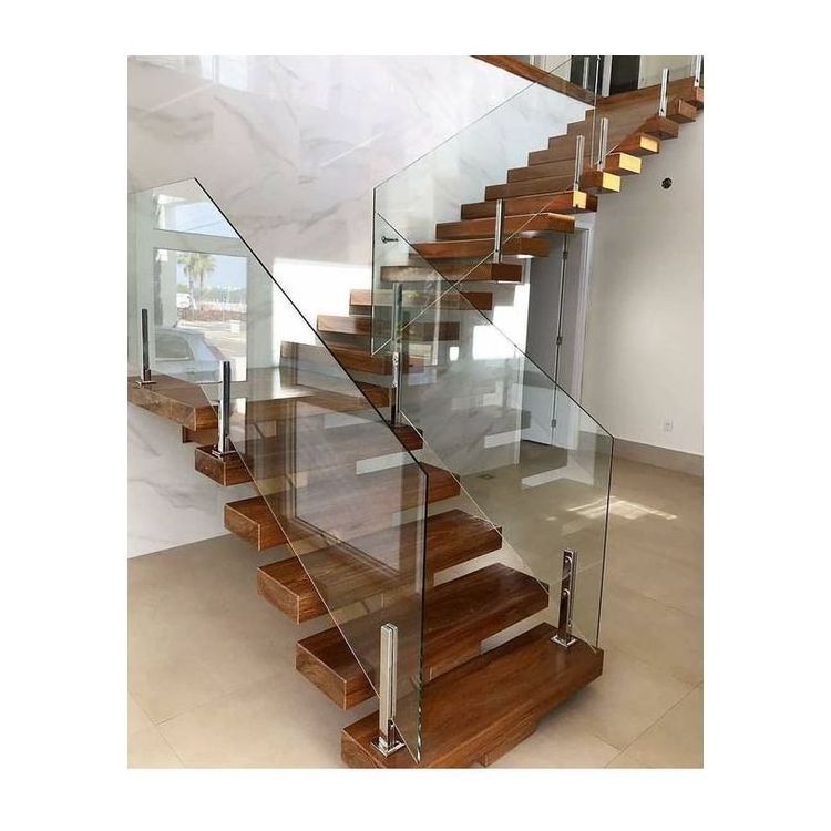 indoor light home stairs with floating design and glass railing