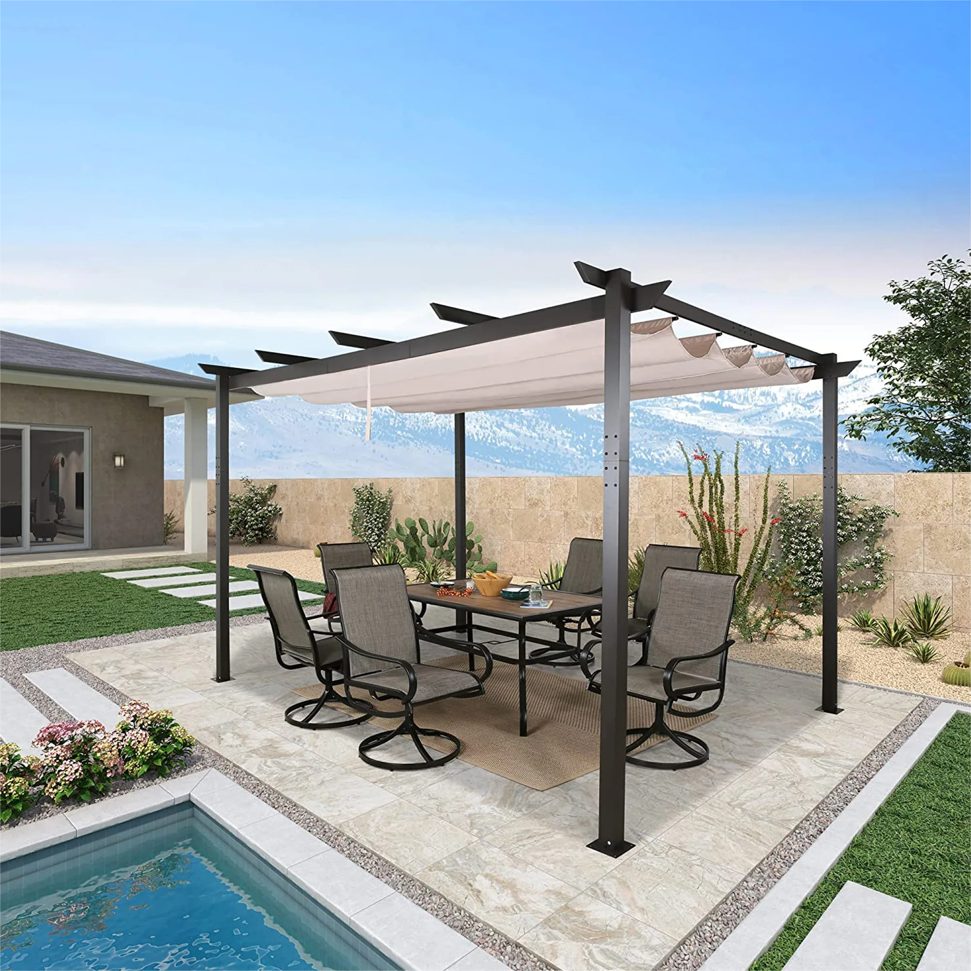 Ace Modern Design Patio Aluminium PVC Pergola with Sun Shade Canopy Outdoor Gazebos