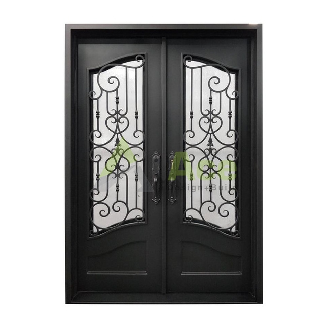 China modern internal doors cheap interior entry fancy single glass wrought iron door