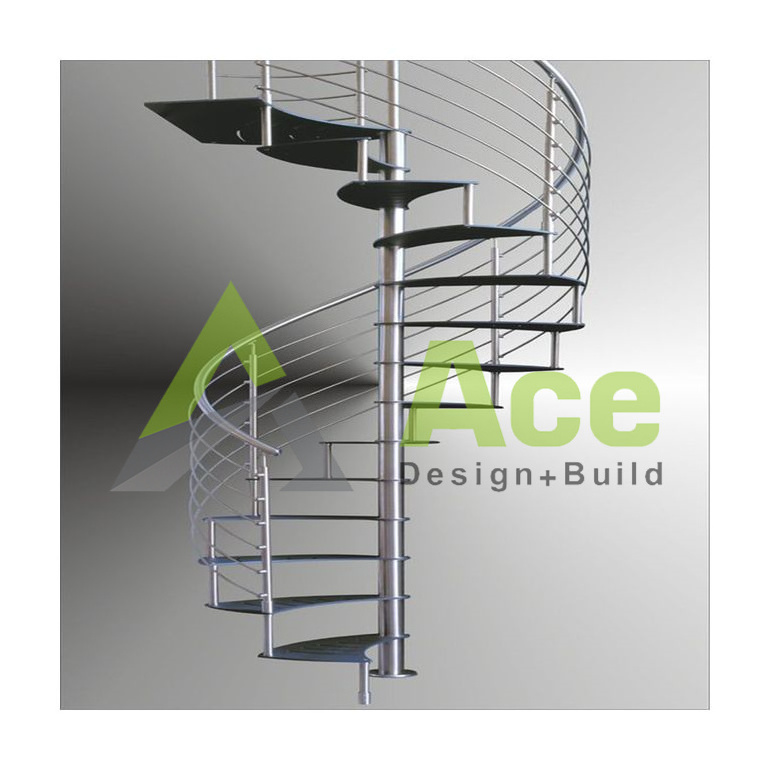 ACE Indoor and outdoor Non Slip metal Spiral Staircase with safety satin stair railing stainless steel/ carbon steel