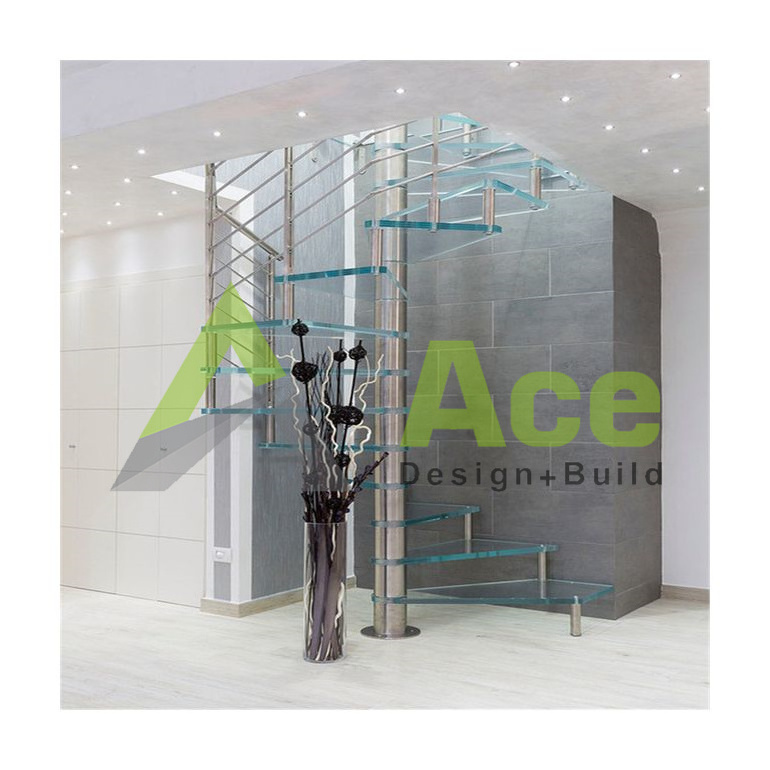 ACE Indoor and outdoor Non Slip metal Spiral Staircase with safety satin stair railing stainless steel/ carbon steel